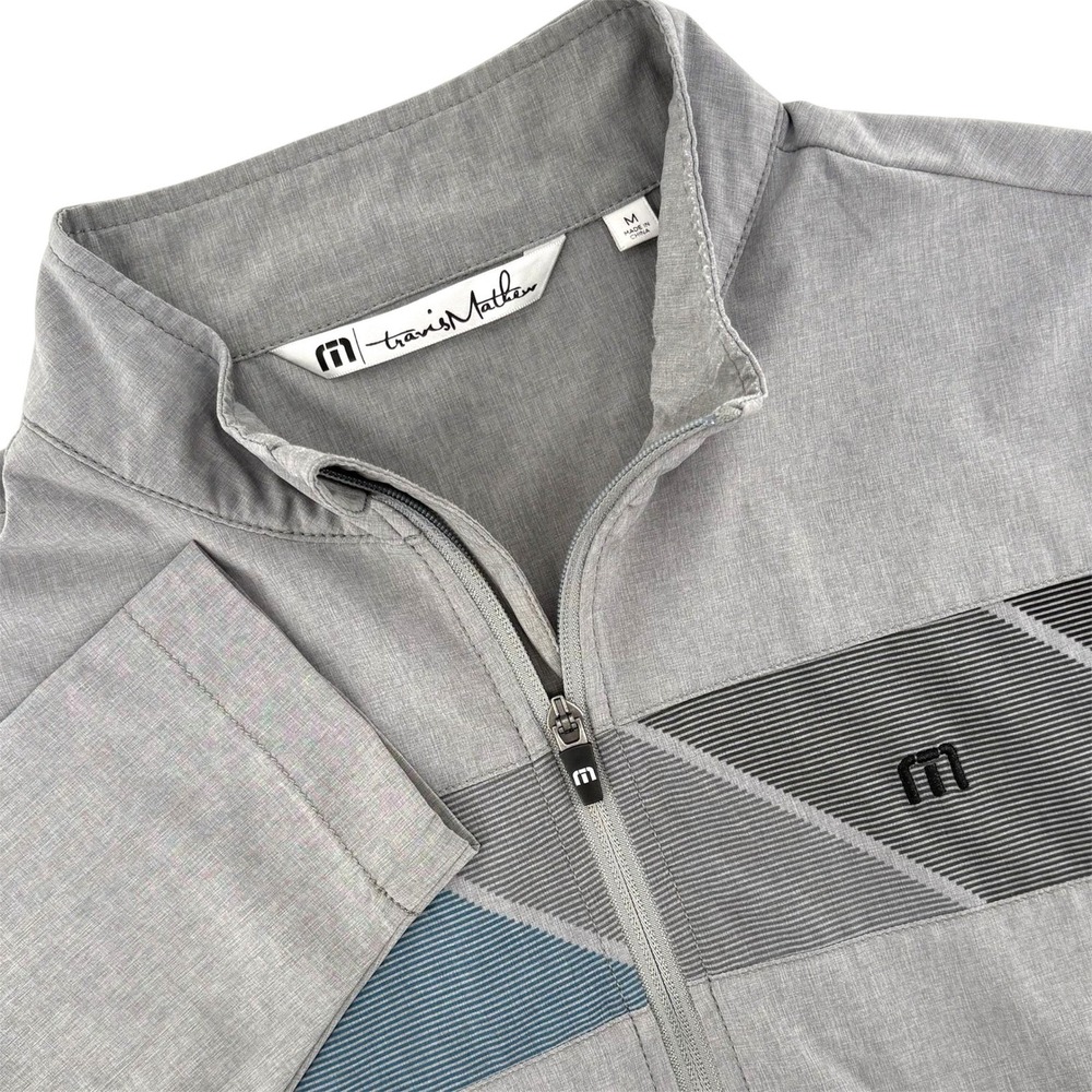 TravisMathew Mens Grey‎ Quarter Zip Pullover Golf Jacket Geometric Stripe Size M